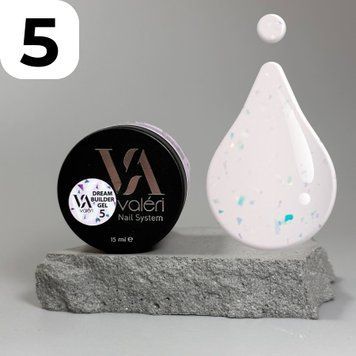 Гель Valeri Dream Builder Gel №005 (нюдово-рожевий з ліловими та зеленими пластівцями), 15 мл VDBG15-05 фото