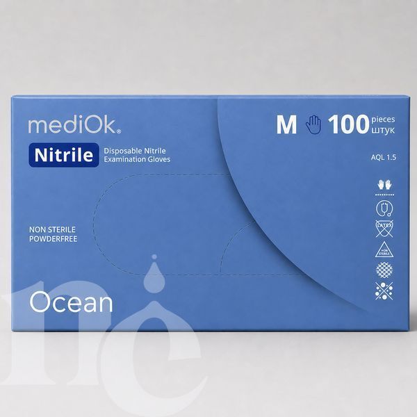 Перчатки нитриловые mediOK Ocean голубые M (3,5г) nc-2004 фото