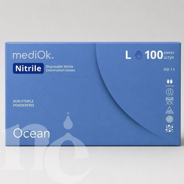 Перчатки нитриловые mediOK Ocean голубые L (3,5г) nc-2005 фото
