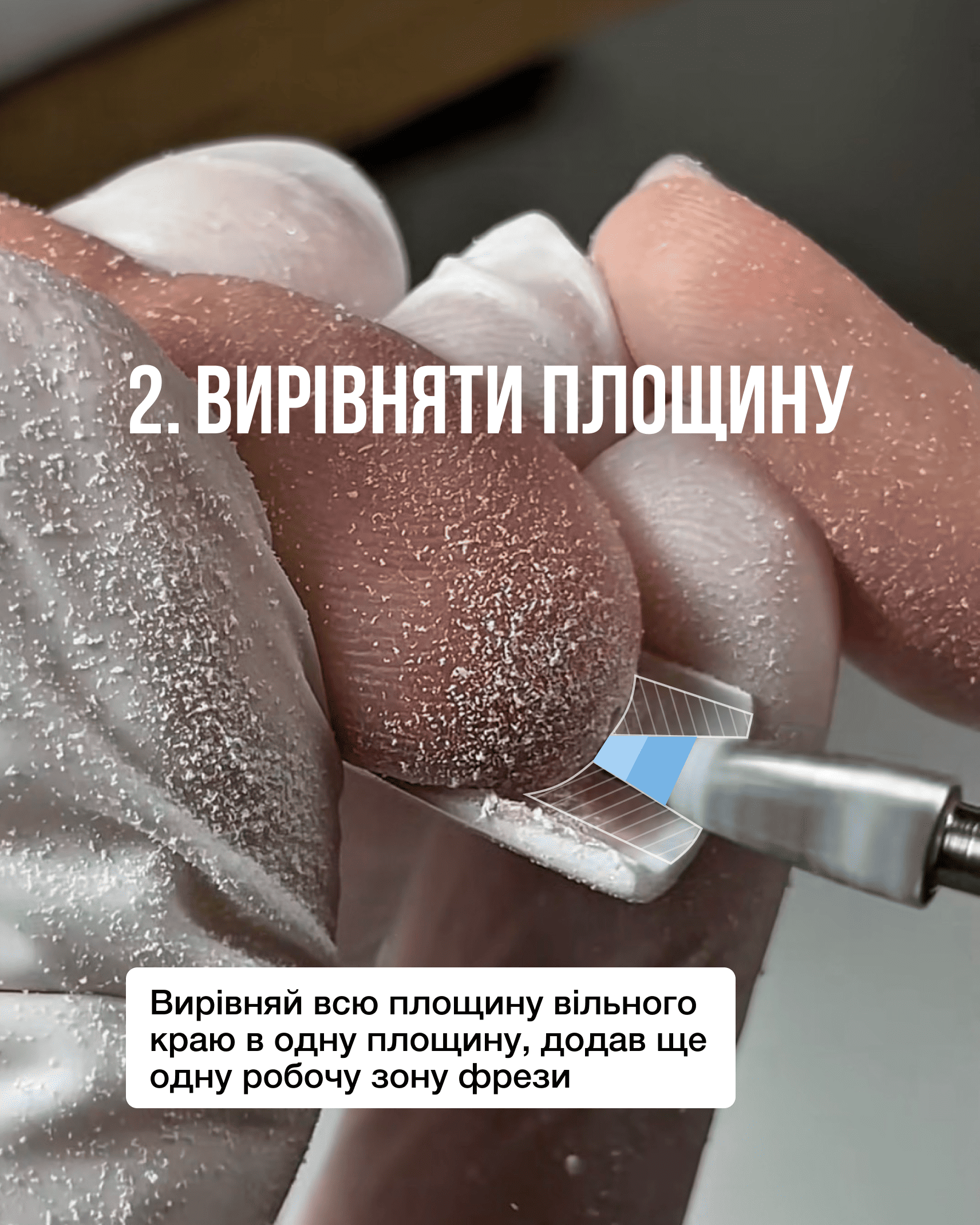 Вирівнювання площини вільного краю нігтя фрезою
